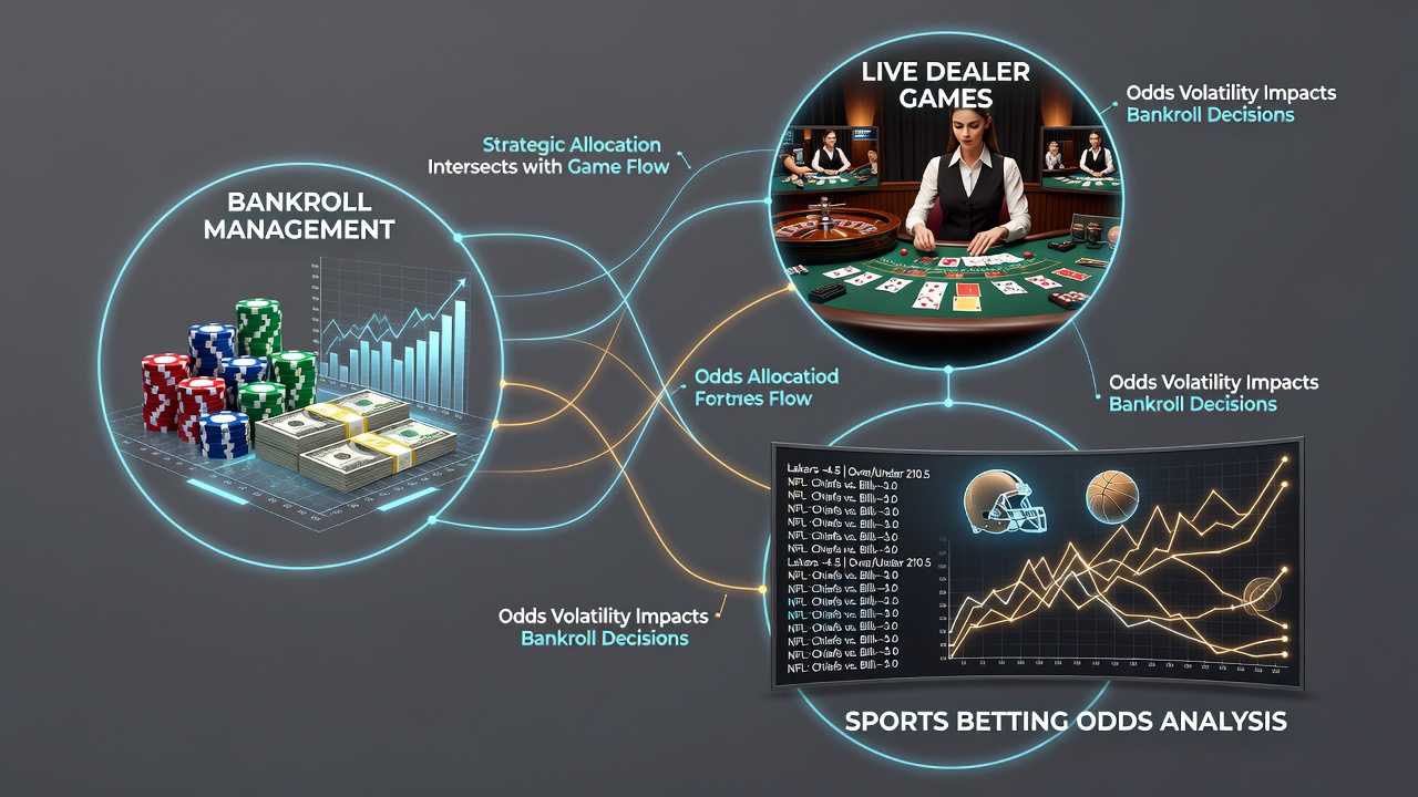 Analysis of sports betting odds alongside live dealer bankroll tracking